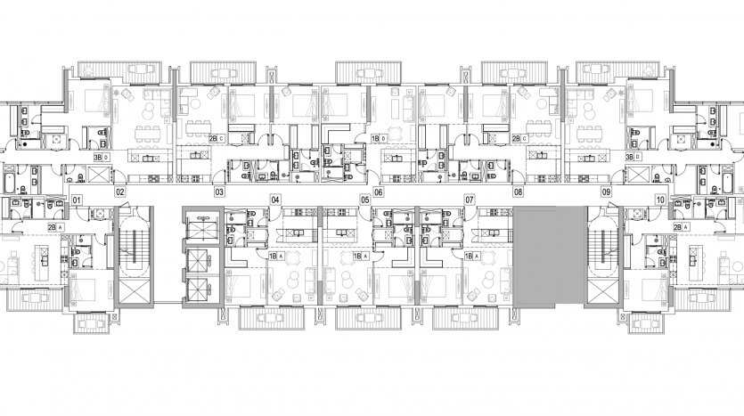 Plan architectural détaillé comprenant de nombreuses pièces avec un mobilier et des dimensions étiquetés, présentant une disposition complète d&#039;un grand bâtiment à Kensington.
