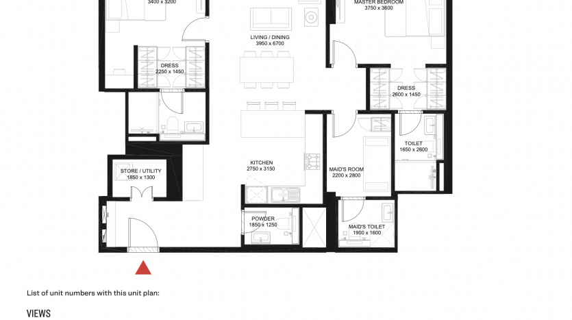 Plan d&#039;étage de The Crest Dubai, un immeuble résidentiel à logements multiples montrant différentes configurations d&#039;appartements avec des pièces étiquetées, notamment des chambres, des salles de bains, des cuisines et des espaces de vie.