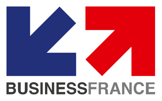 Cette image montre le logo de Business France, composé des lettres stylisées bleues et rouges « K » et « M » ainsi que du nom « BusinessFrance » en lettres majuscules, le tout sur un fond blanc.