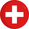 Un cercle rouge vif avec un signe plus blanc bien visible au centre, symbolisant généralement l'aide médicale ou un symbole de premiers secours, figurait en bonne place dans la publicité d'une agence immobilière de Dubaï pour des espaces de vie soucieux de leur santé.