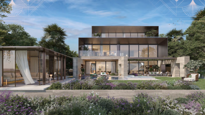 Bénéficiant du raffinement Bo Monde, cette maison moderne à plusieurs étages dispose de grandes baies vitrées entourées d'une végétation luxuriante et d'un jardin. Profitez d'une piscine extérieure et d'un coin salon sous un ciel bleu clair. L'architecture contemporaine allie harmonieusement des lignes épurées à des matériaux en pierre et en verre.
