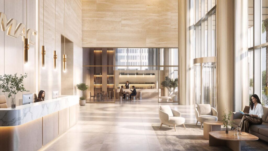 La hall spaziosa e moderna, con alte finestre, arredi chiari e superfici in marmo, evoca l'eleganza di Piazza Roma. I visitatori possono rilassarsi alla reception, nella sala e nella caffetteria inondata di luce naturale.