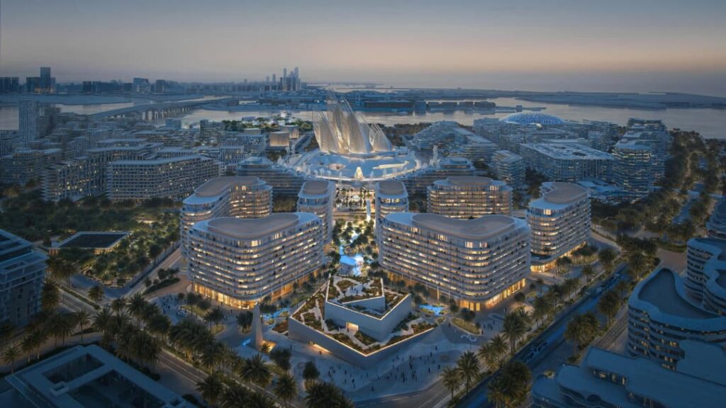 Vue aérienne de The Row Saadiyat Saadiyat Island et ses bâtiments sculpturaux